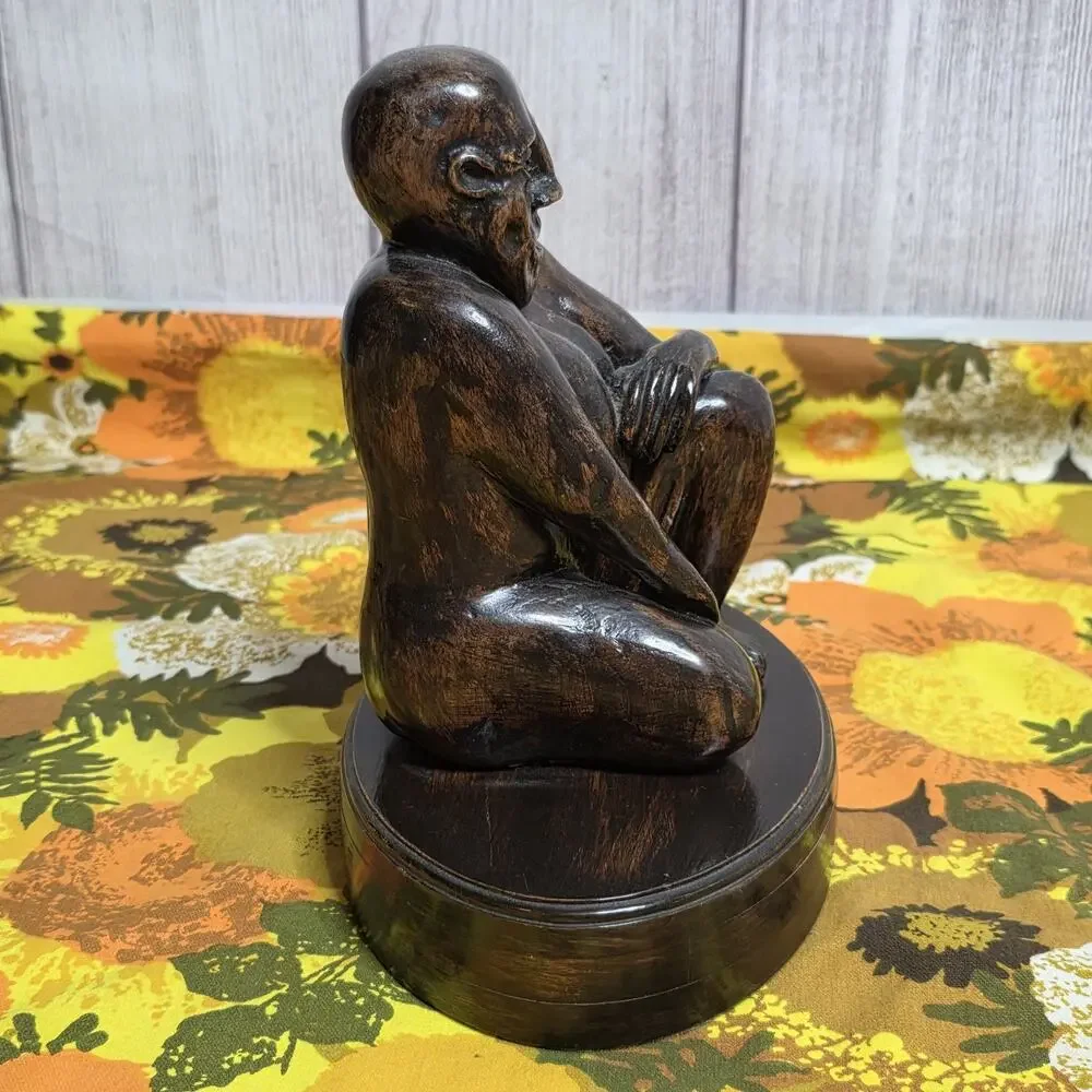 Vintage Carved Wooden Figure Sculpture MCM Kitsch Folk Art Shelf Decor